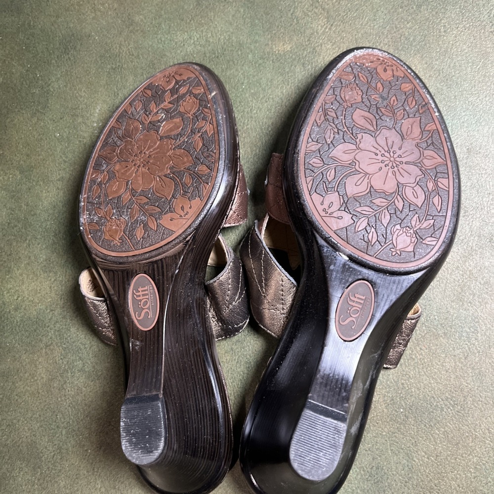 Sofft Womens Fallon Leather Criss Leaf Slide Size 8M Metallic Bronze - Picture 3 of 4